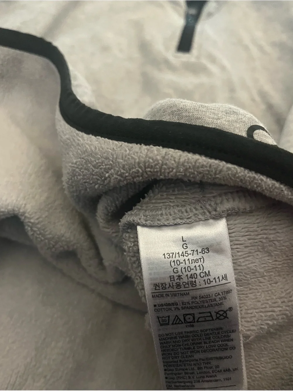 GapFit Kids Gray Fleece Quarter Zip Pullover | Size L (10)